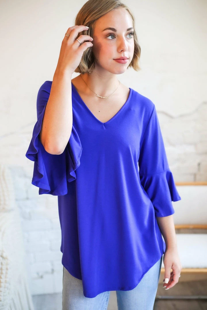 Zenana Waterfall Blouse In Bright Blue Apparel 2 Zenana Waterfall Blouse In Bright Blue Apparel