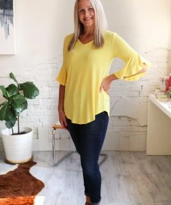 Zenana Apparel Waterfall Blouse In Yellow