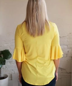 Zenana Apparel Waterfall Blouse In Yellow