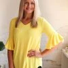 Zenana Apparel Waterfall Blouse In Yellow