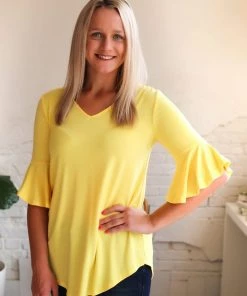 Zenana Apparel Waterfall Blouse In Yellow