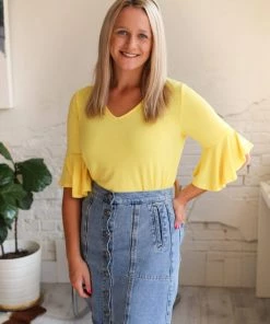 Zenana Apparel Waterfall Blouse In Yellow