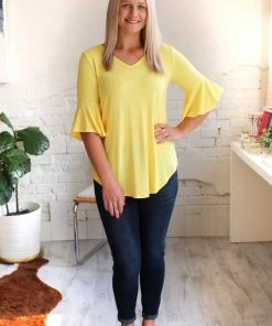 Zenana Apparel Waterfall Blouse In Yellow