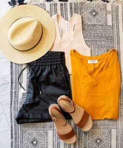 Zenana Make It Happen Faux Leather Paper Bag Shorts Apparel