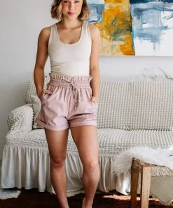 Zenana Make It Happen Faux Leather Paper Bag Shorts Apparel