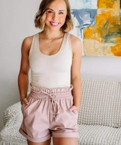 Zenana Make It Happen Faux Leather Paper Bag Shorts Apparel