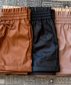 Zenana Make It Happen Faux Leather Paper Bag Shorts Apparel