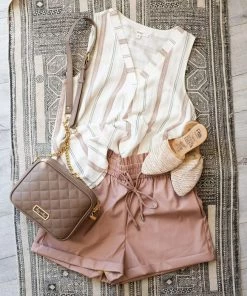 Zenana Make It Happen Faux Leather Paper Bag Shorts Apparel