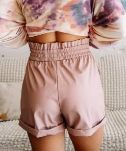 Zenana Make It Happen Faux Leather Paper Bag Shorts Apparel