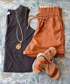 Zenana Make It Happen Faux Leather Paper Bag Shorts Apparel