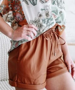 Zenana Make It Happen Faux Leather Paper Bag Shorts Apparel