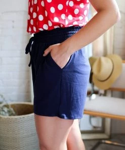 Zenana Walk Away Paper Bag Shorts In Navy