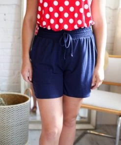 Zenana Walk Away Paper Bag Shorts In Navy