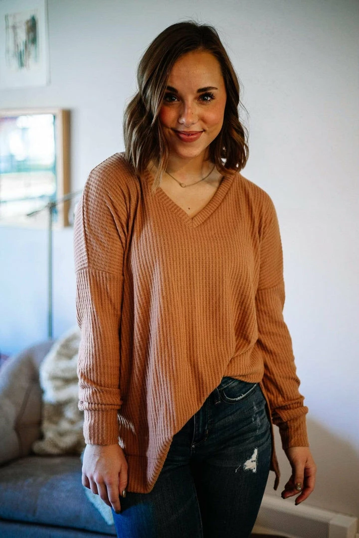 Zenana Back To You Waffle Knit Sweater In Camel Apparel 2 Zenana Back To You Waffle Knit Sweater In Camel Apparel