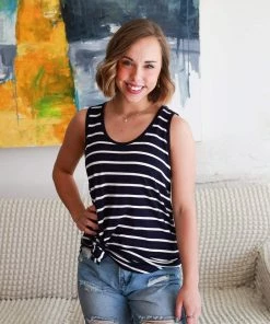Zenana Call Me Maybe Navy Stripe Tank