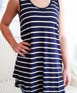 Zenana Call Me Maybe Navy Stripe Tank