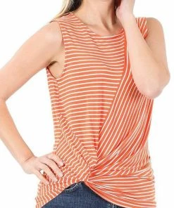 Zenana Let's Be Honest Front Knot Stripe Tank