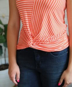 Zenana Let's Be Honest Front Knot Stripe Tank