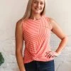Zenana Let's Be Honest Front Knot Stripe Tank