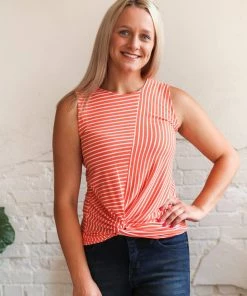 Zenana Let's Be Honest Front Knot Stripe Tank