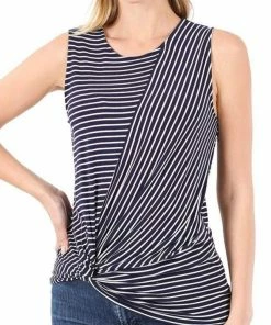 Zenana Let's Be Honest Front Knot Stripe Tank