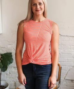 Zenana Let's Be Honest Front Knot Stripe Tank