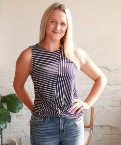 Zenana Let's Be Honest Front Knot Stripe Tank