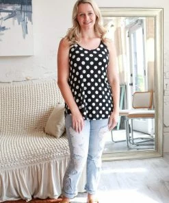 Zenana Apparel My Perfect Day Polka Dot Tank In Black