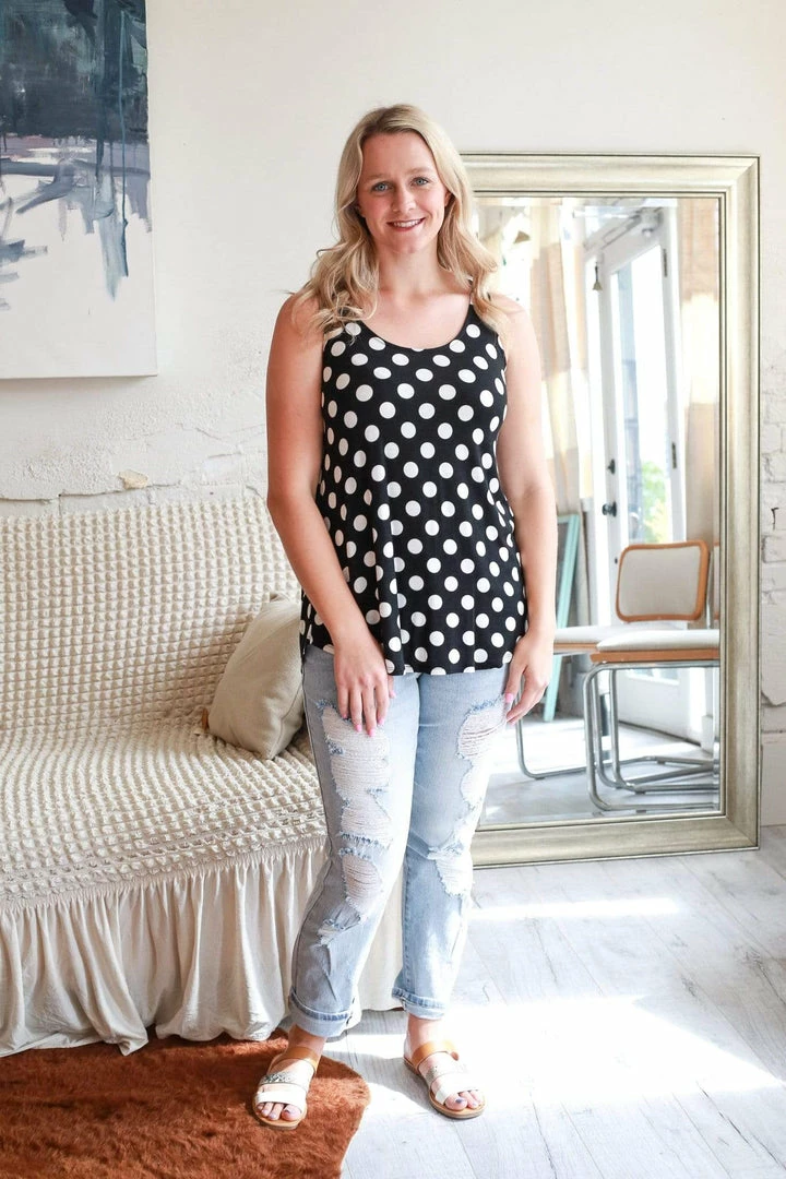 Zenana Apparel My Perfect Day Polka Dot Tank In Black 2 Zenana Apparel My Perfect Day Polka Dot Tank In Black