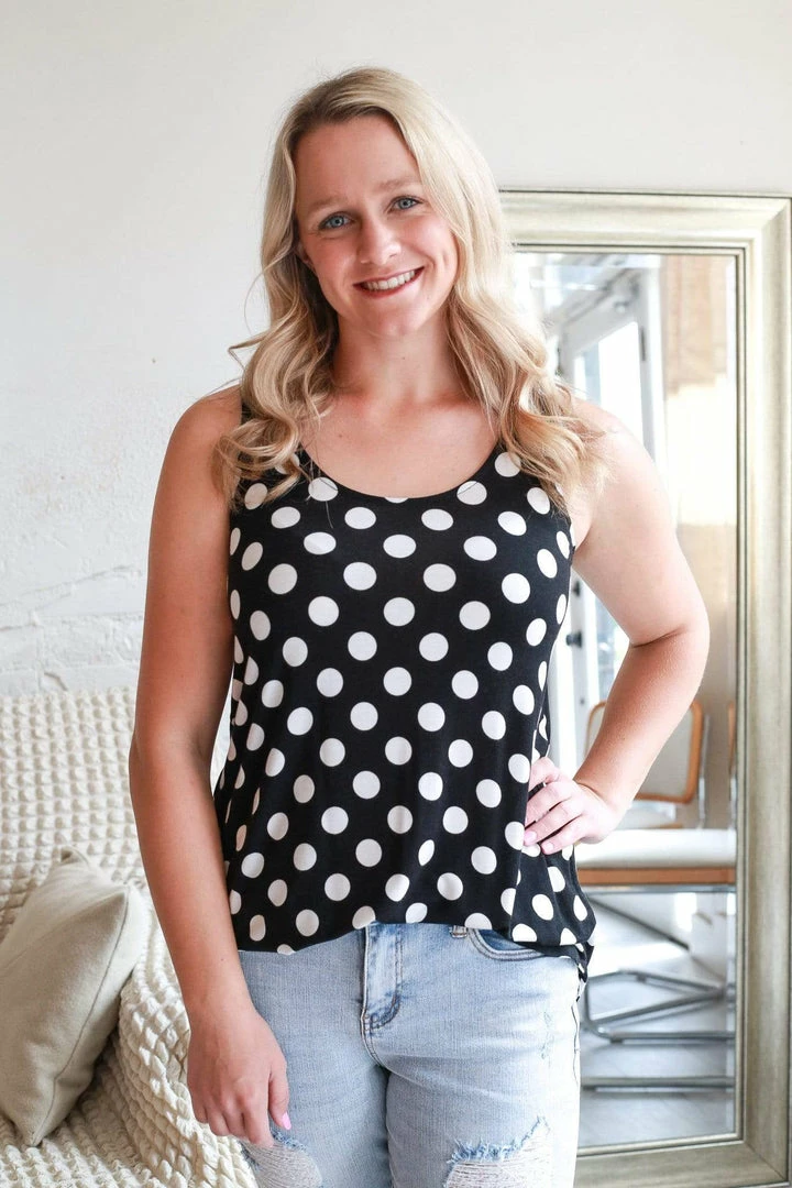 Zenana Apparel My Perfect Day Polka Dot Tank In Black 1 Zenana Apparel My Perfect Day Polka Dot Tank In Black