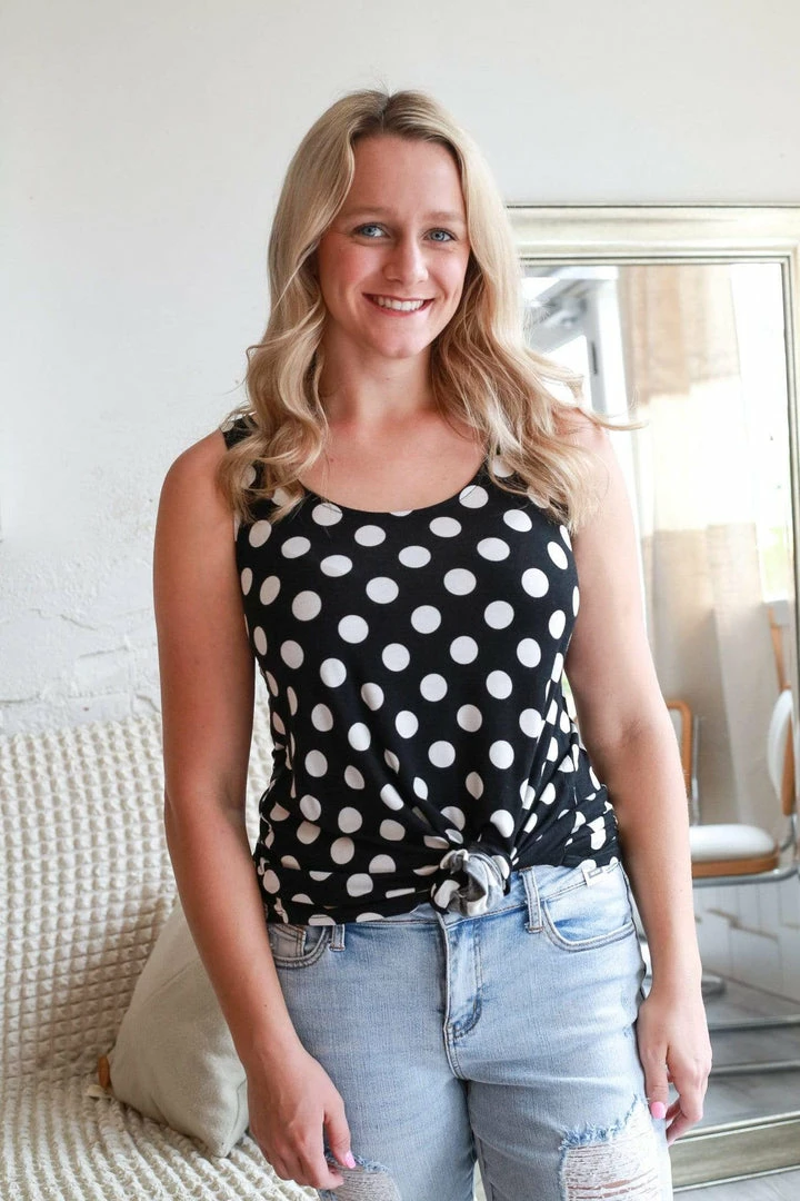 Zenana Apparel My Perfect Day Polka Dot Tank In Black 3 Zenana Apparel My Perfect Day Polka Dot Tank In Black