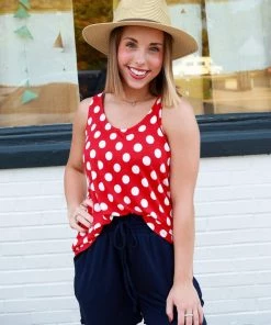 Zenana Apparel My Perfect Day Polka Dot Tank In Red