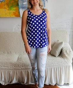 Zenana Apparel My Perfect Day Polka Dot Tank In Royal Blue