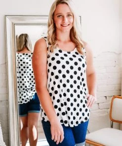 Zenana My Perfect Day Polka Dot Tank In White (GHG-L)