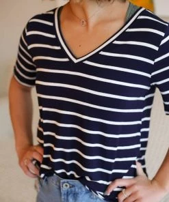 Zenana Apparel Laurel Stripe V-Neck 48 Zenana Apparel Laurel Stripe V-Neck
