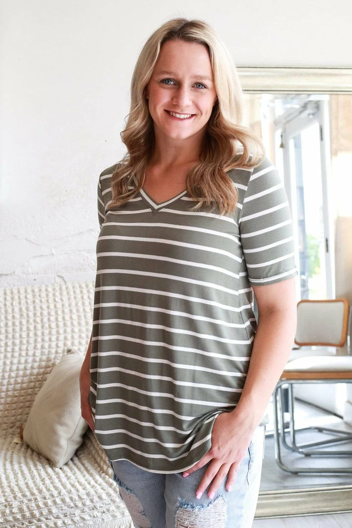 Zenana Apparel Laurel Stripe V-Neck 23 Zenana Apparel Laurel Stripe V-Neck