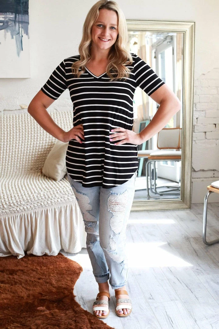 Zenana Apparel Laurel Stripe V-Neck 20 Zenana Apparel Laurel Stripe V-Neck