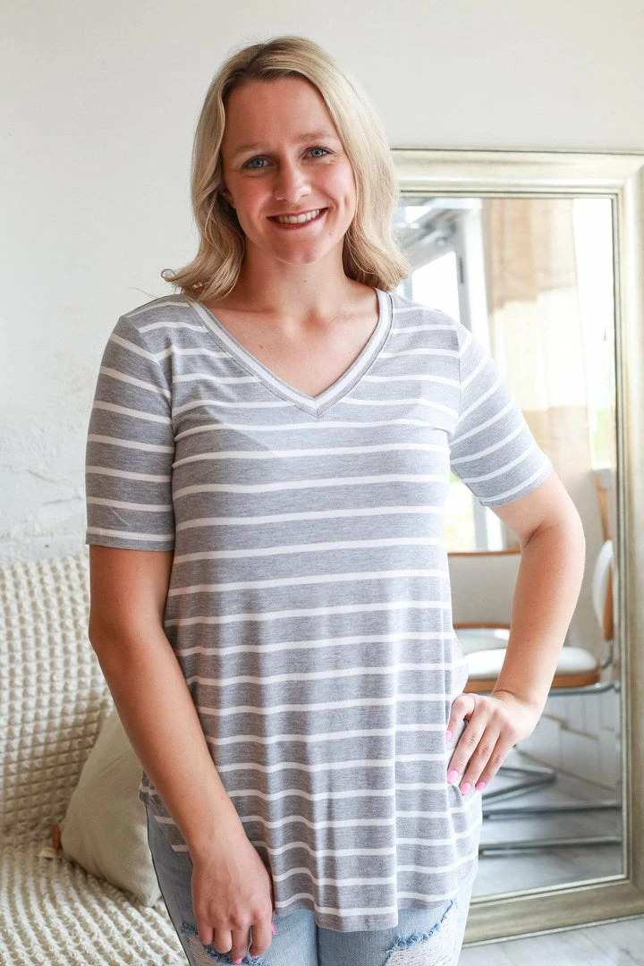 Zenana Apparel Laurel Stripe V-Neck 21 Zenana Apparel Laurel Stripe V-Neck