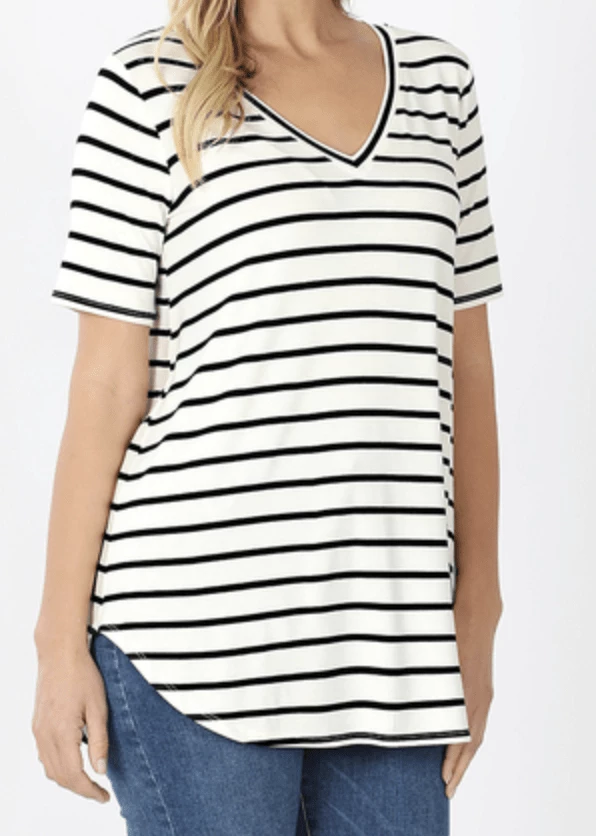 Zenana Apparel Laurel Stripe V-Neck 29 Zenana Apparel Laurel Stripe V-Neck