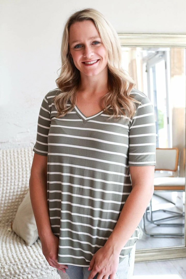 Zenana Apparel Laurel Stripe V-Neck 22 Zenana Apparel Laurel Stripe V-Neck