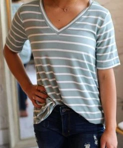 Zenana Apparel Laurel Stripe V-Neck