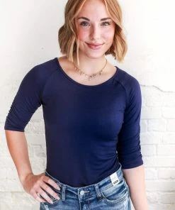 Zenana As If 3/4 Sleeve Tunic In Navy Apparel