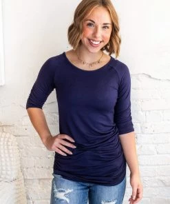 Zenana As If 3/4 Sleeve Tunic In Navy Apparel