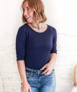Zenana As If 3/4 Sleeve Tunic In Navy Apparel